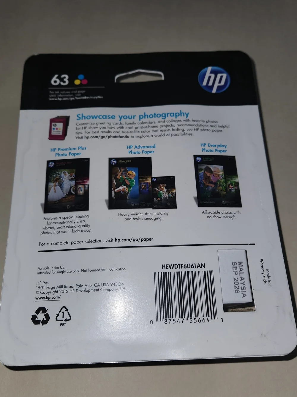 Hp 63 Tri Color Printer Ink Exp. September 2026